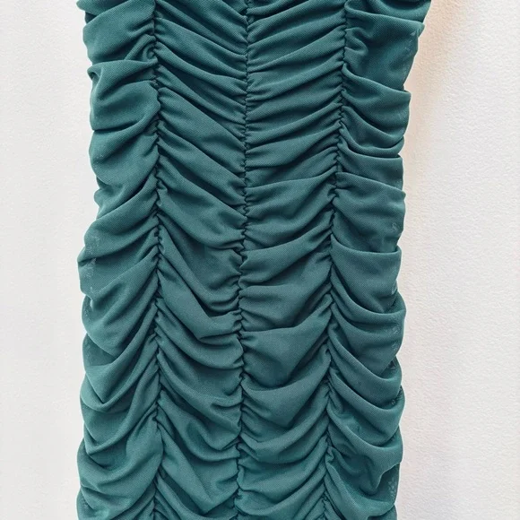 THATSSOFETCH Ballina Mesh Ruched Mini Dress Bodycon Y2K Emerald Green AU 8 US 4 - Picture 9 of 14
